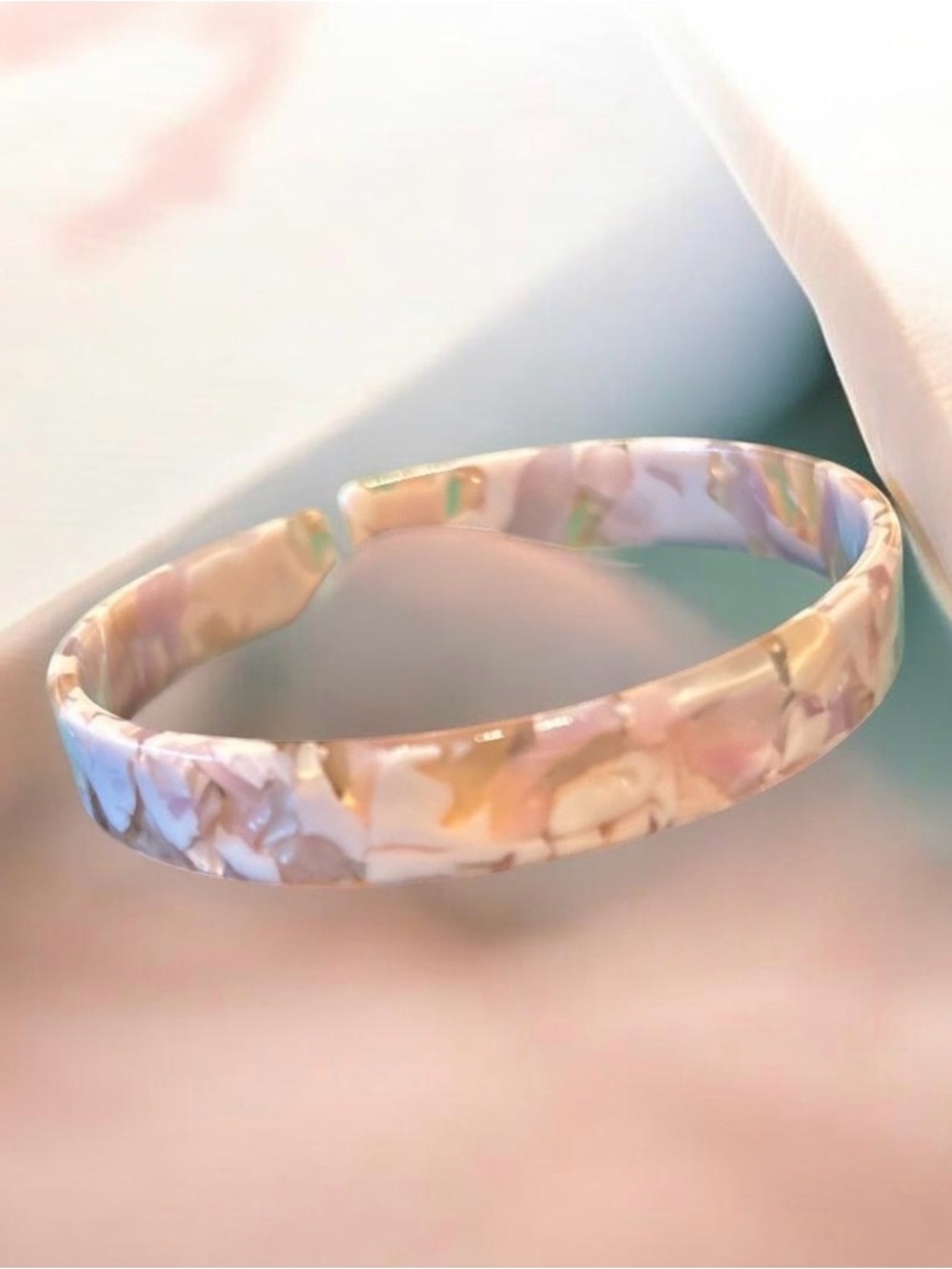 Plunder Marbled Pink and Cream Resin Cuff Bracelet (v)